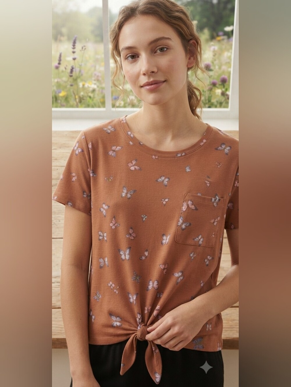 NOBO Women's  Tie-Front Tee with Short Sleeves